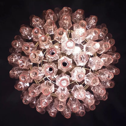 Spherical Murano Poliedri Pink Glass Chandelier - Nuvé