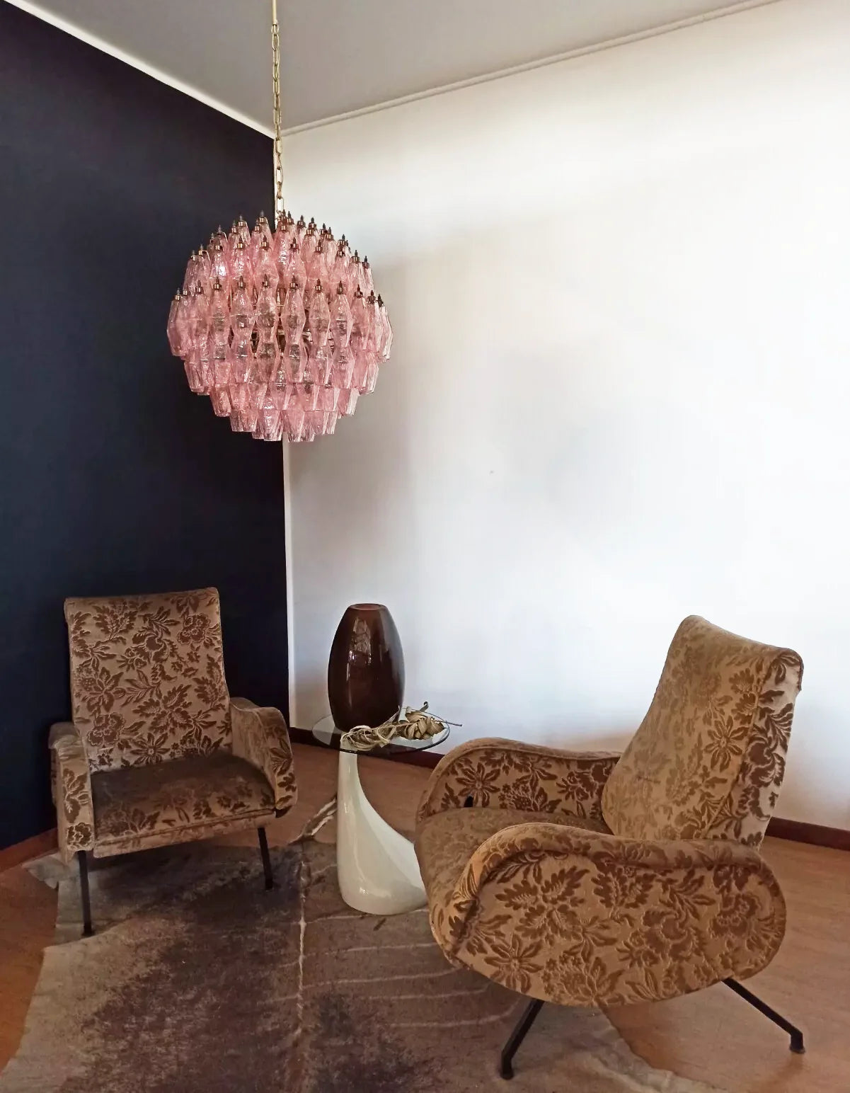 Spherical Murano Poliedri Pink Glass Chandelier - Nuvé