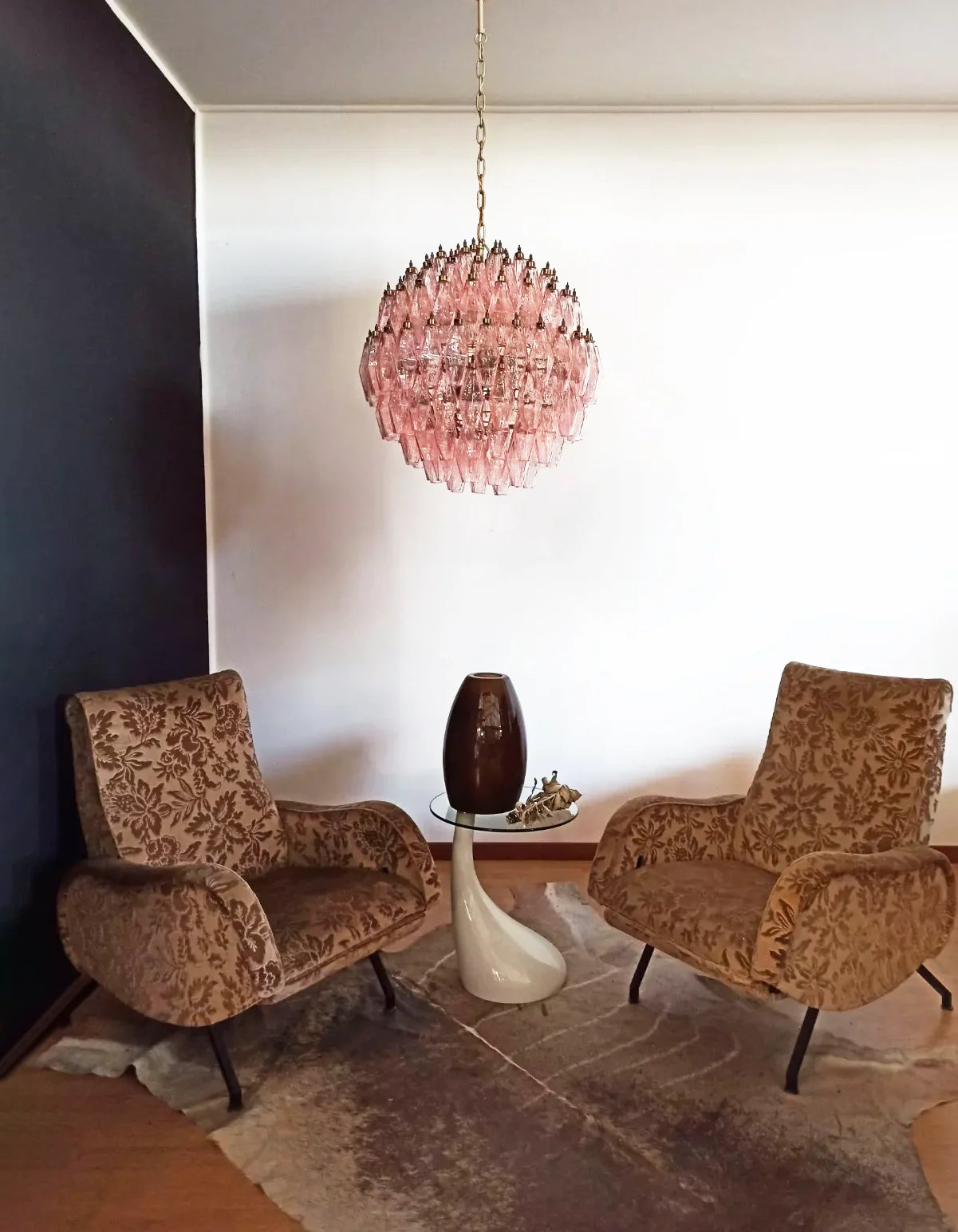 Spherical Murano Poliedri Pink Glass Chandelier - Nuvé
