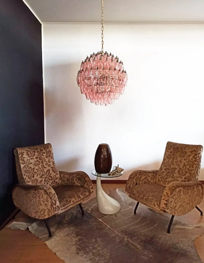 Spherical Murano Poliedri Pink Glass Chandelier - Nuvé