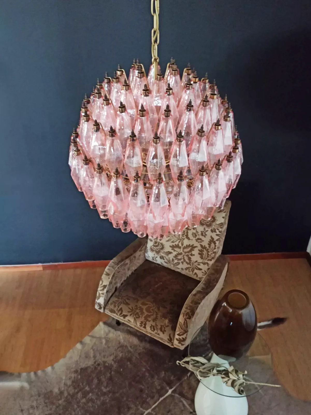 Spherical Murano Poliedri Pink Glass Chandelier - Nuvé