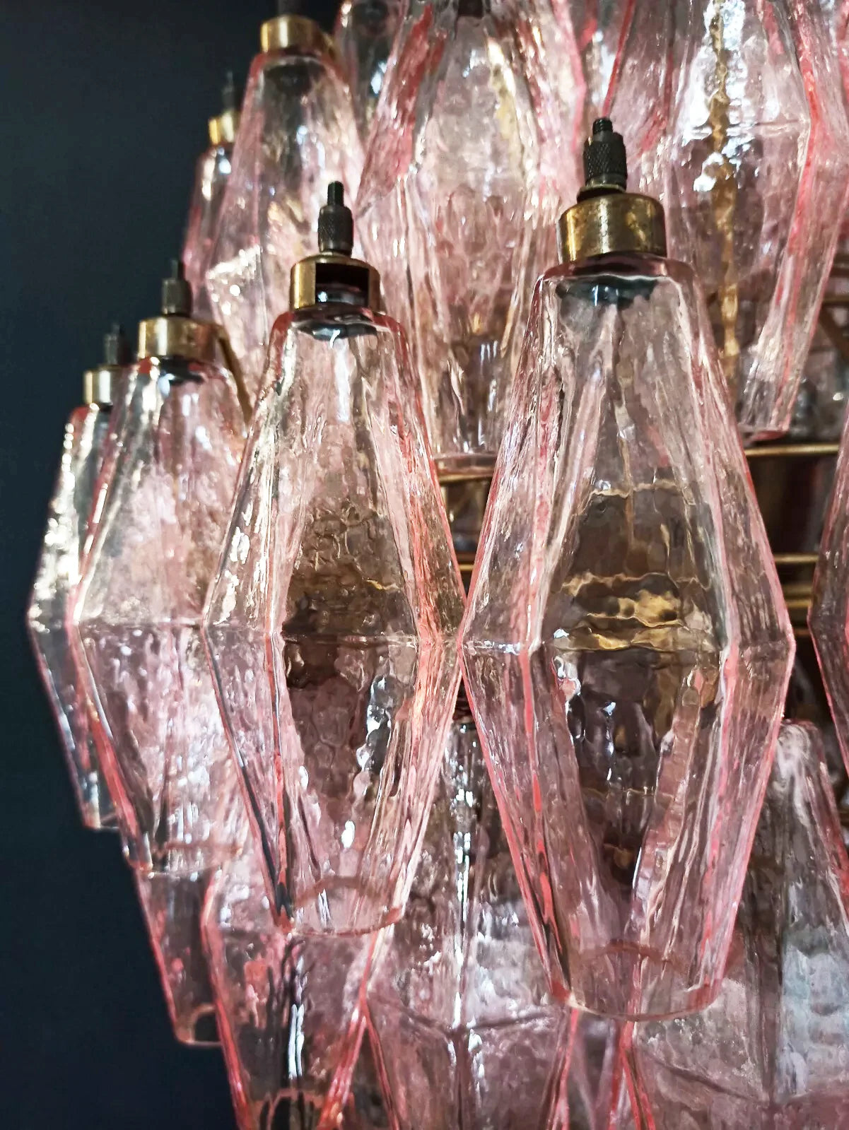 Spherical Murano Poliedri Pink Glass Chandelier - Nuvé