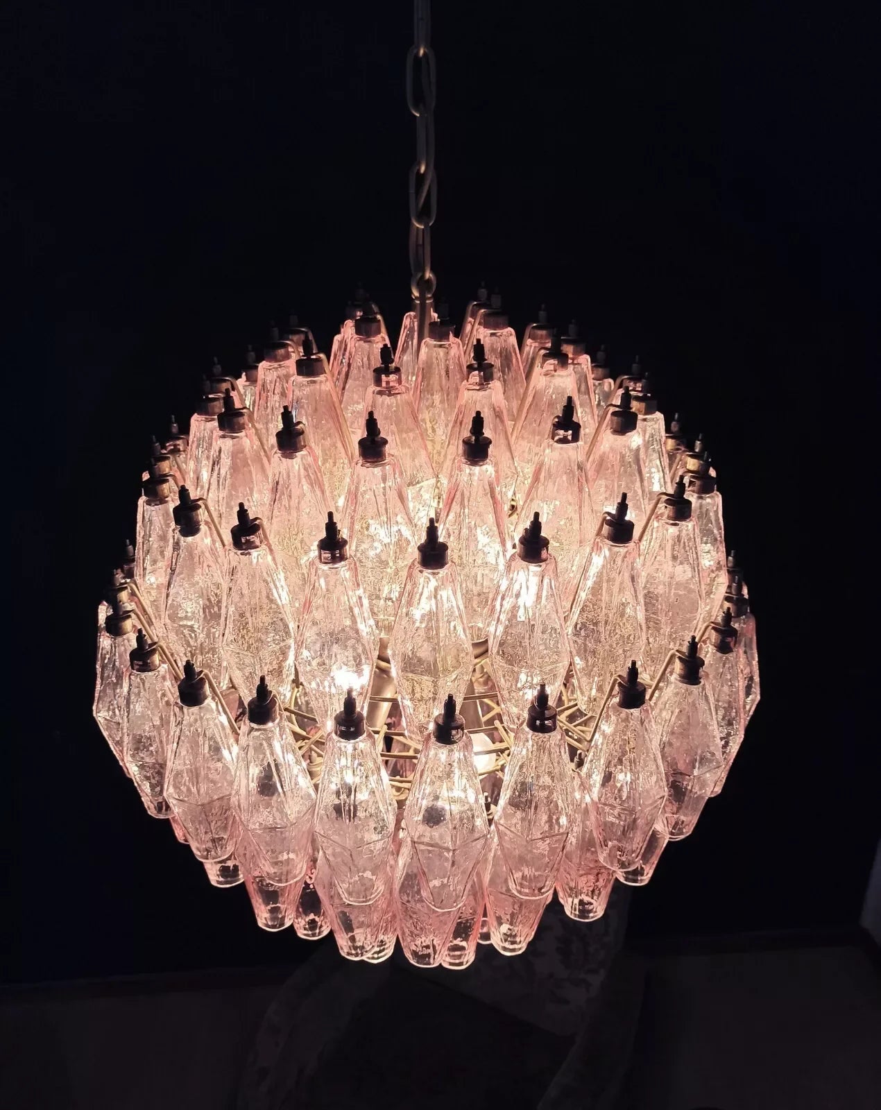 Spherical Murano Poliedri Pink Glass Chandelier - Nuvé