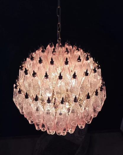 Spherical Murano Poliedri Pink Glass Chandelier - Nuvé