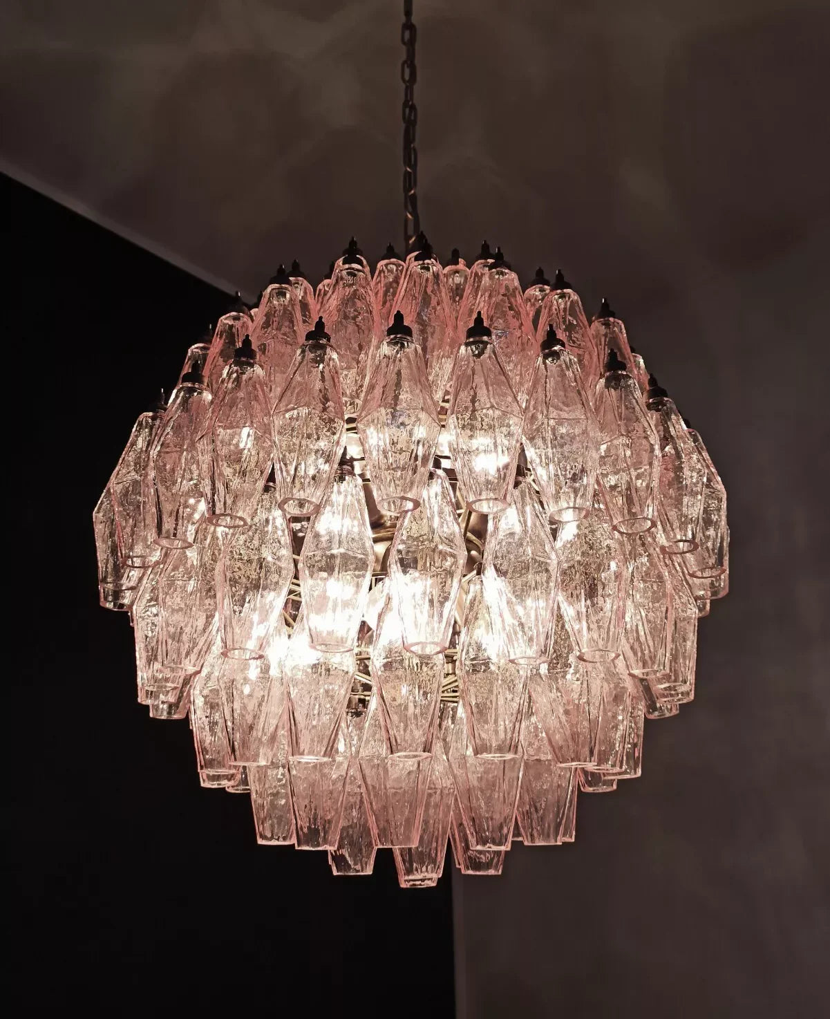 Spherical Murano Poliedri Pink Glass Chandelier - Nuvé
