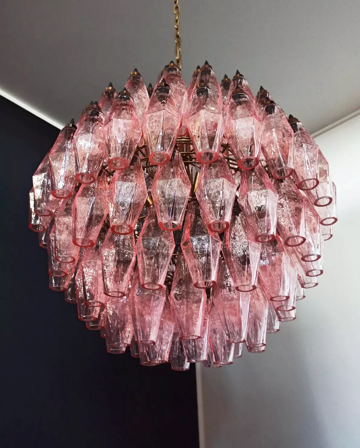 Spherical Murano Poliedri Pink Glass Chandelier - Nuvé
