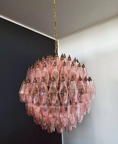 Spherical Murano Poliedri Pink Glass Chandelier - Nuvé