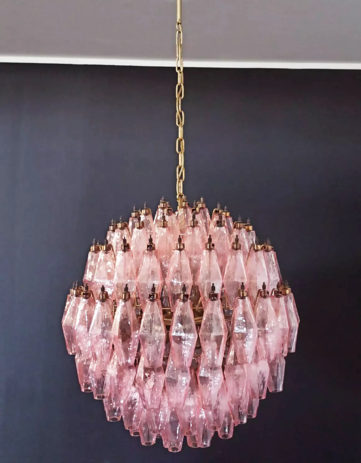 Spherical Murano Poliedri Pink Glass Chandelier - Nuvé