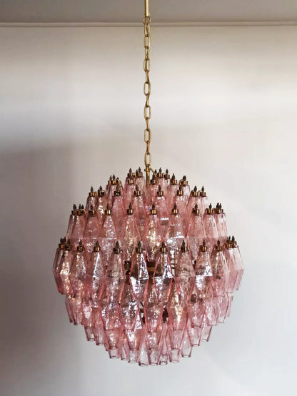 Spherical Murano Poliedri Pink Glass Chandelier - Nuvé