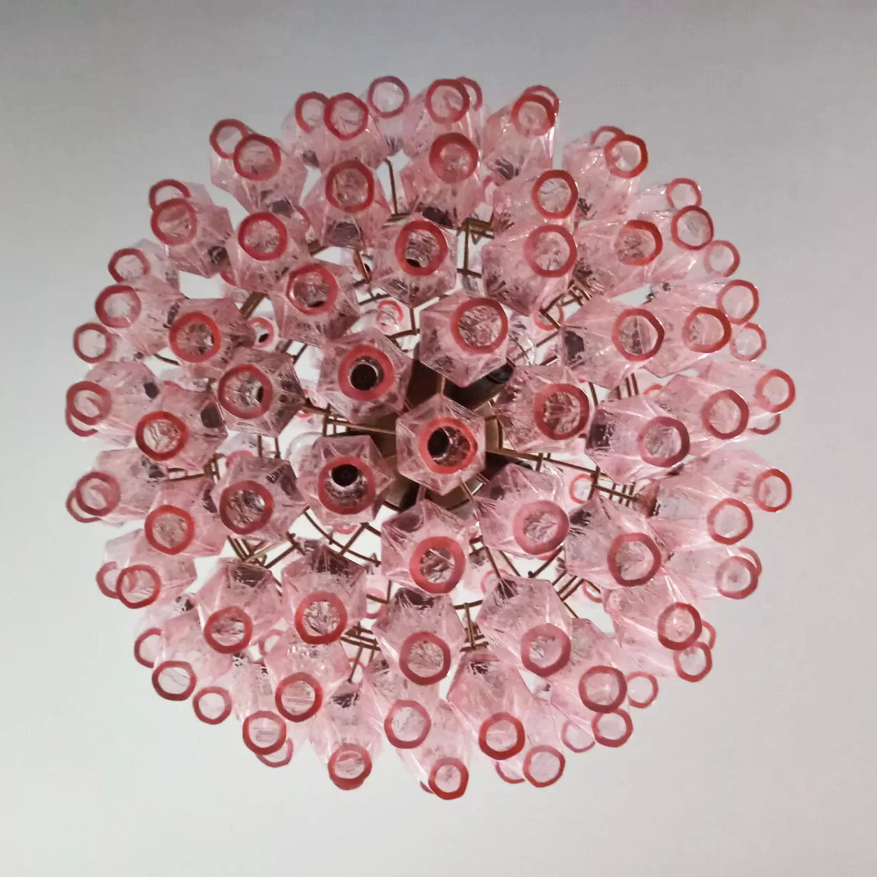 Spherical Murano Poliedri Pink Glass Chandelier - Nuvé