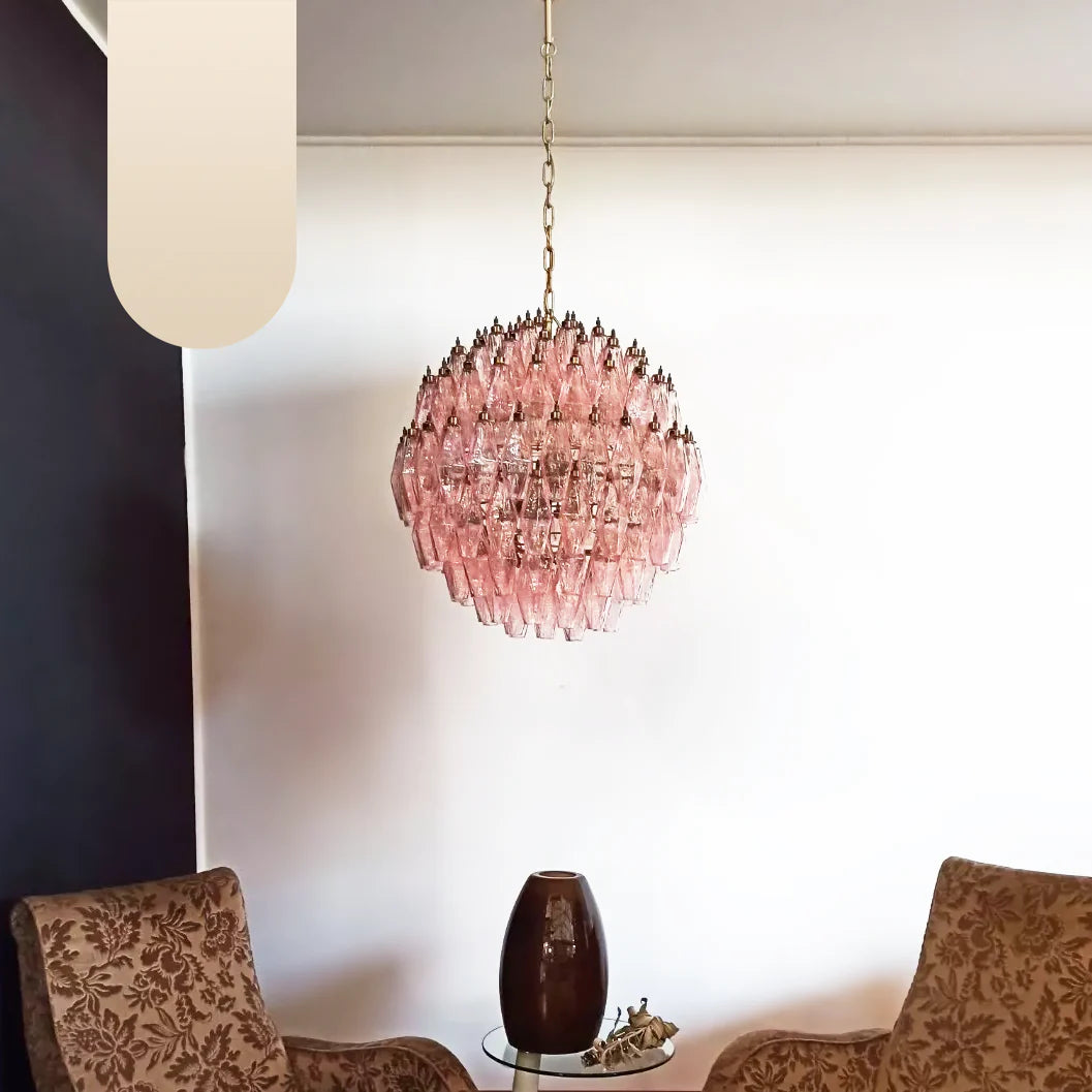Spherical Murano Poliedri Pink Glass Chandelier - Nuvé