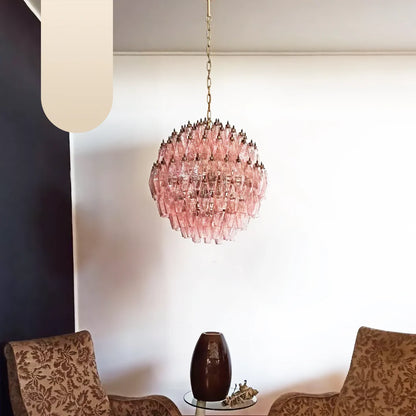 Spherical Murano Poliedri Pink Glass Chandelier - Nuvé