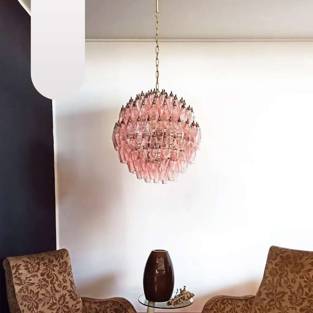 Spherical Murano Poliedri Pink Glass Chandelier - Nuvé