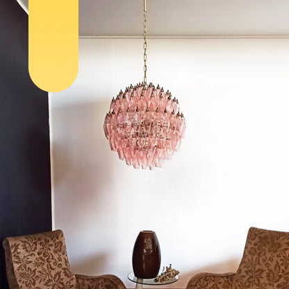 Spherical Murano Poliedri Pink Glass Chandelier - Nuvé