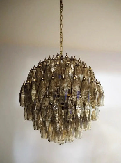 Spherical Murano Poliedri Smoked Glass Chandelier - Nuvé