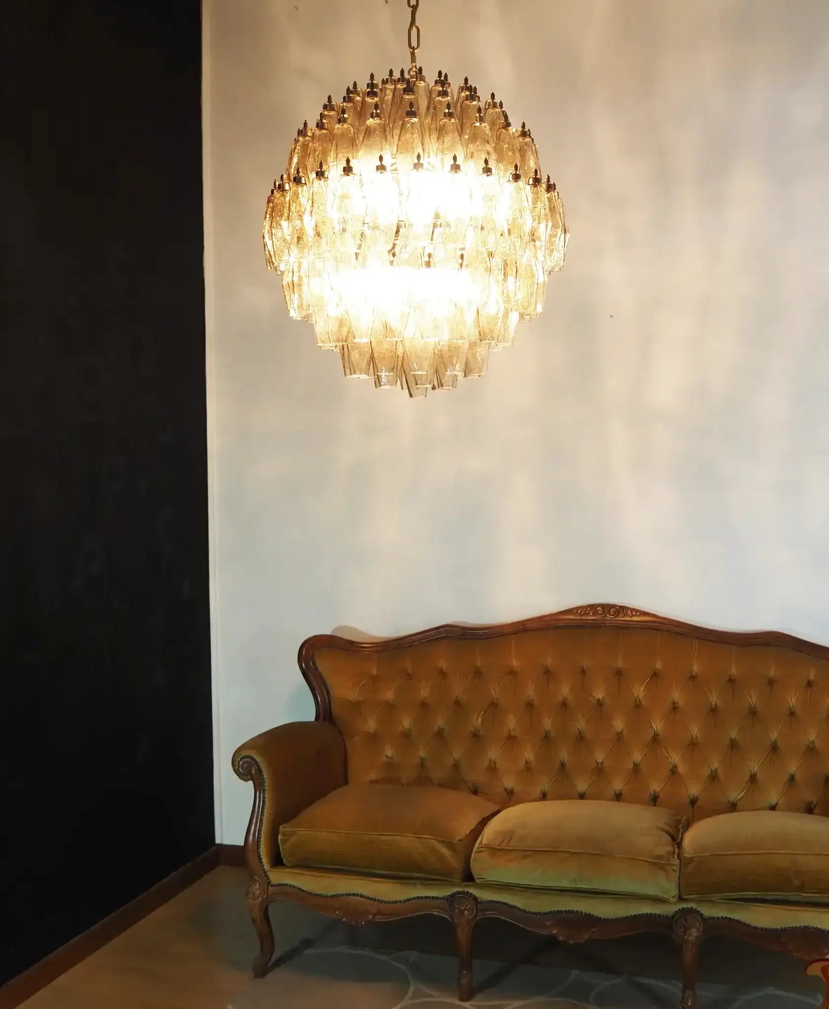 Spherical Murano Poliedri Smoked Glass Chandelier - Nuvé