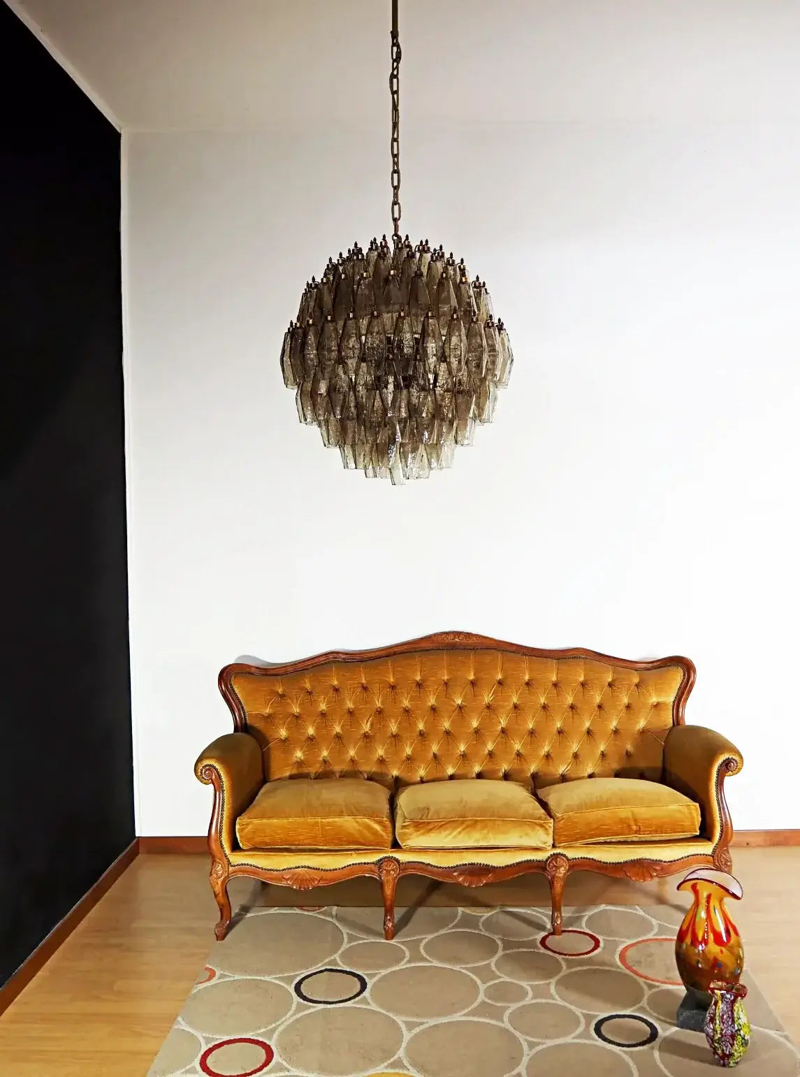Spherical Murano Poliedri Smoked Glass Chandelier - Nuvé