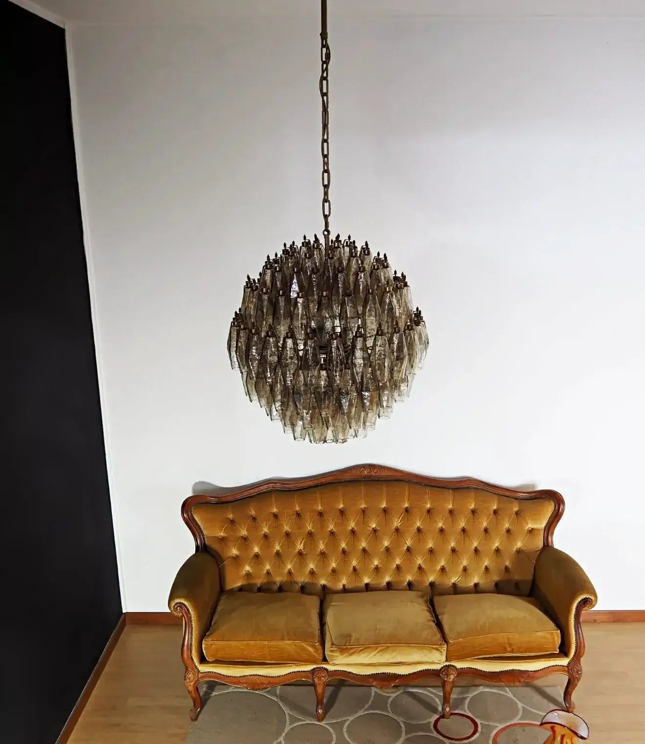 Spherical Murano Poliedri Smoked Glass Chandelier - Nuvé