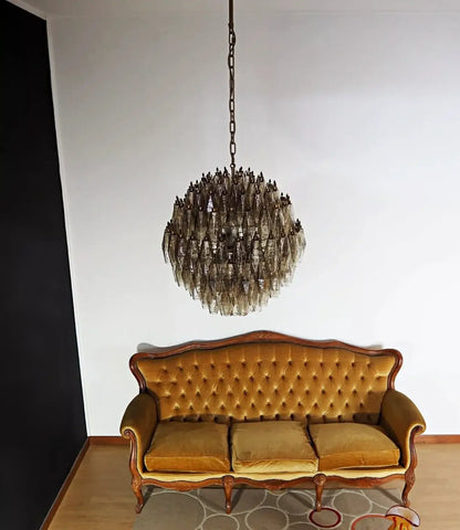Spherical Murano Poliedri Smoked Glass Chandelier - Nuvé