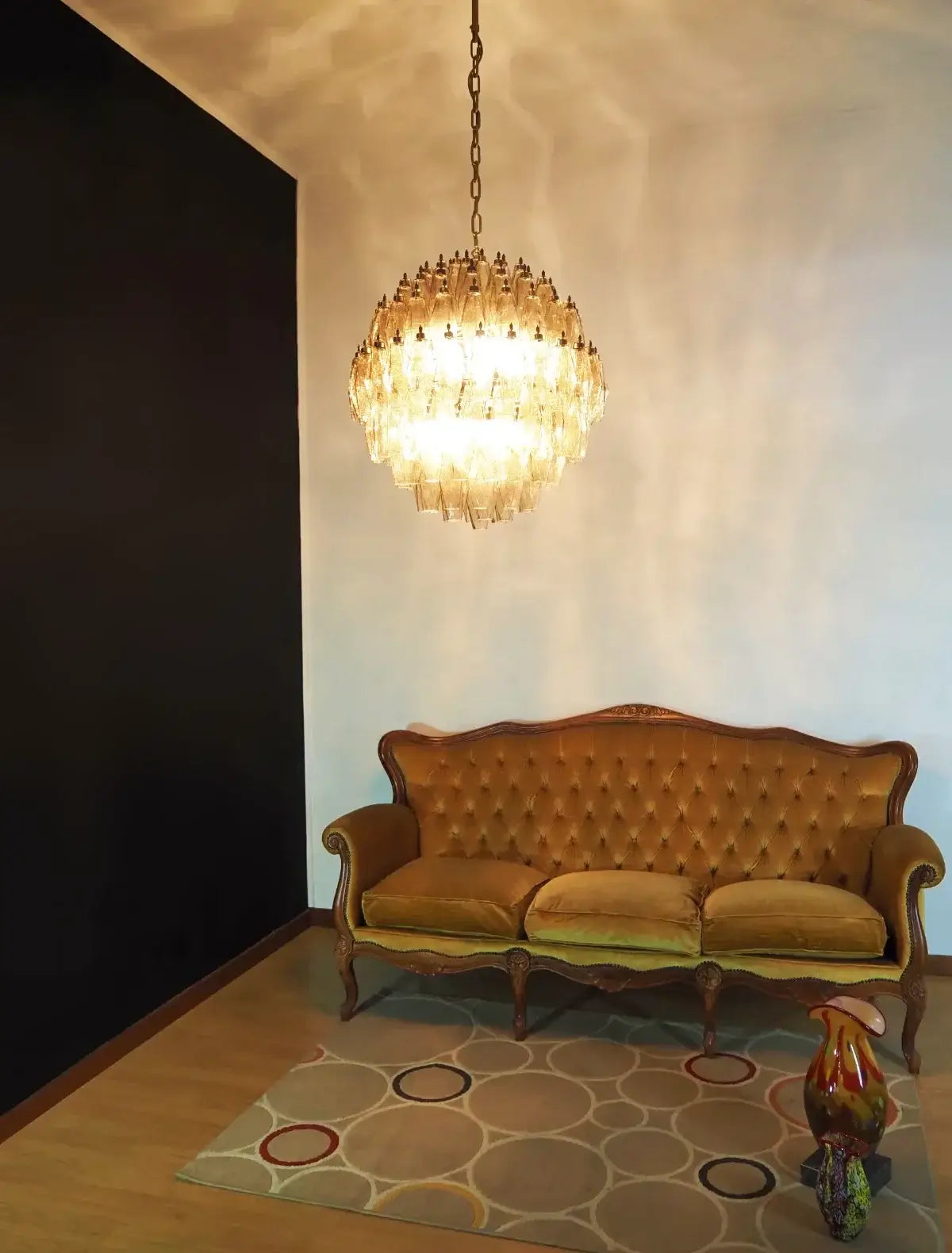 Spherical Murano Poliedri Smoked Glass Chandelier - Nuvé