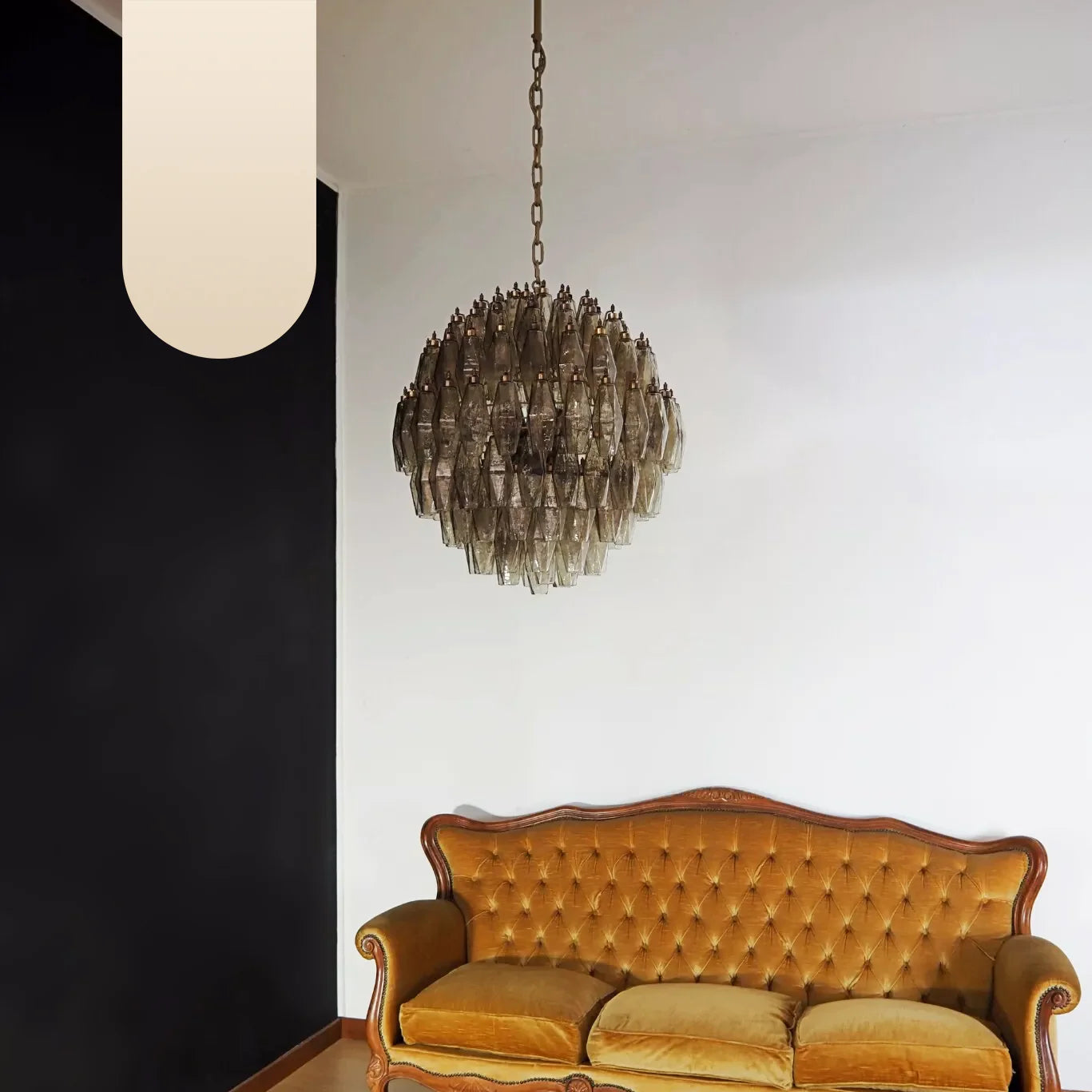 Spherical Murano Poliedri Smoked Glass Chandelier - Nuvé