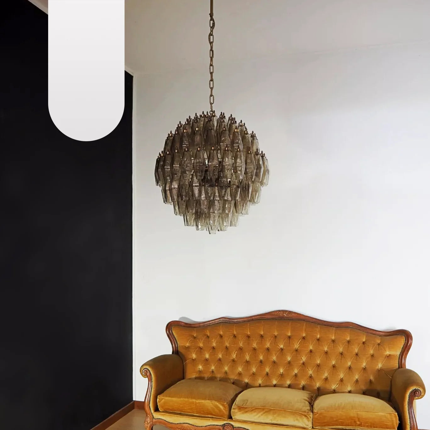 Spherical Murano Poliedri Smoked Glass Chandelier - Nuvé