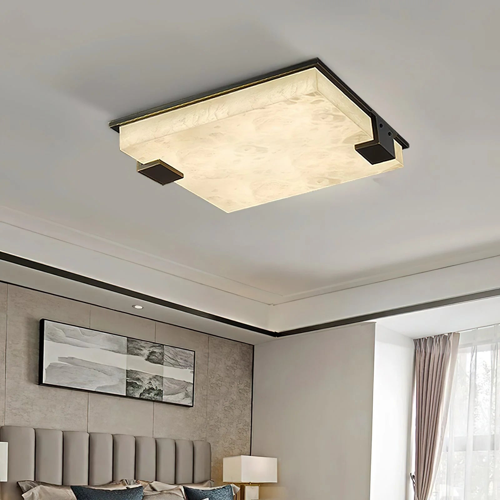 Arle Square Alabaster Black Ceiling Lamp - Nuvé