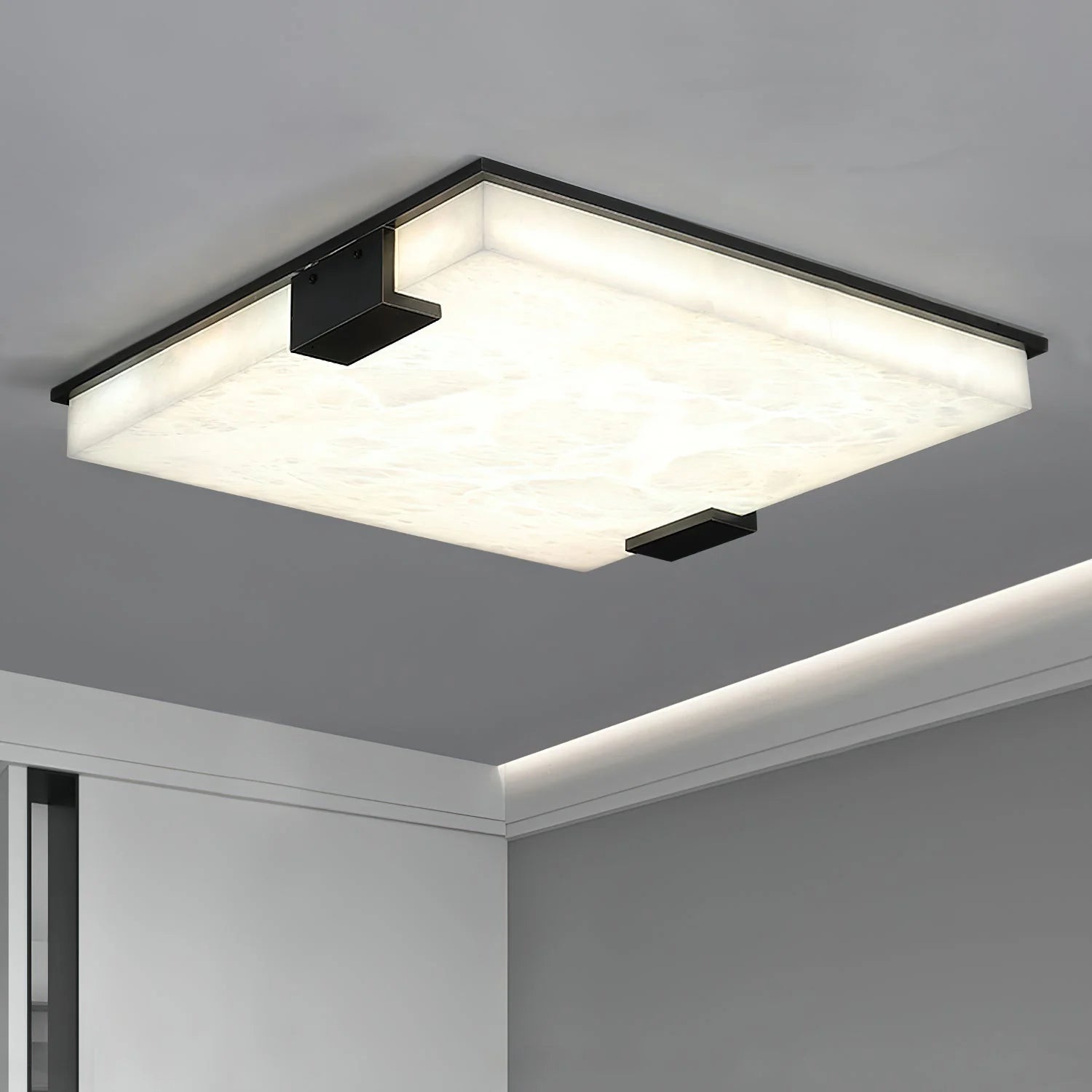 Arle Square Alabaster Black Ceiling Lamp - Nuvé