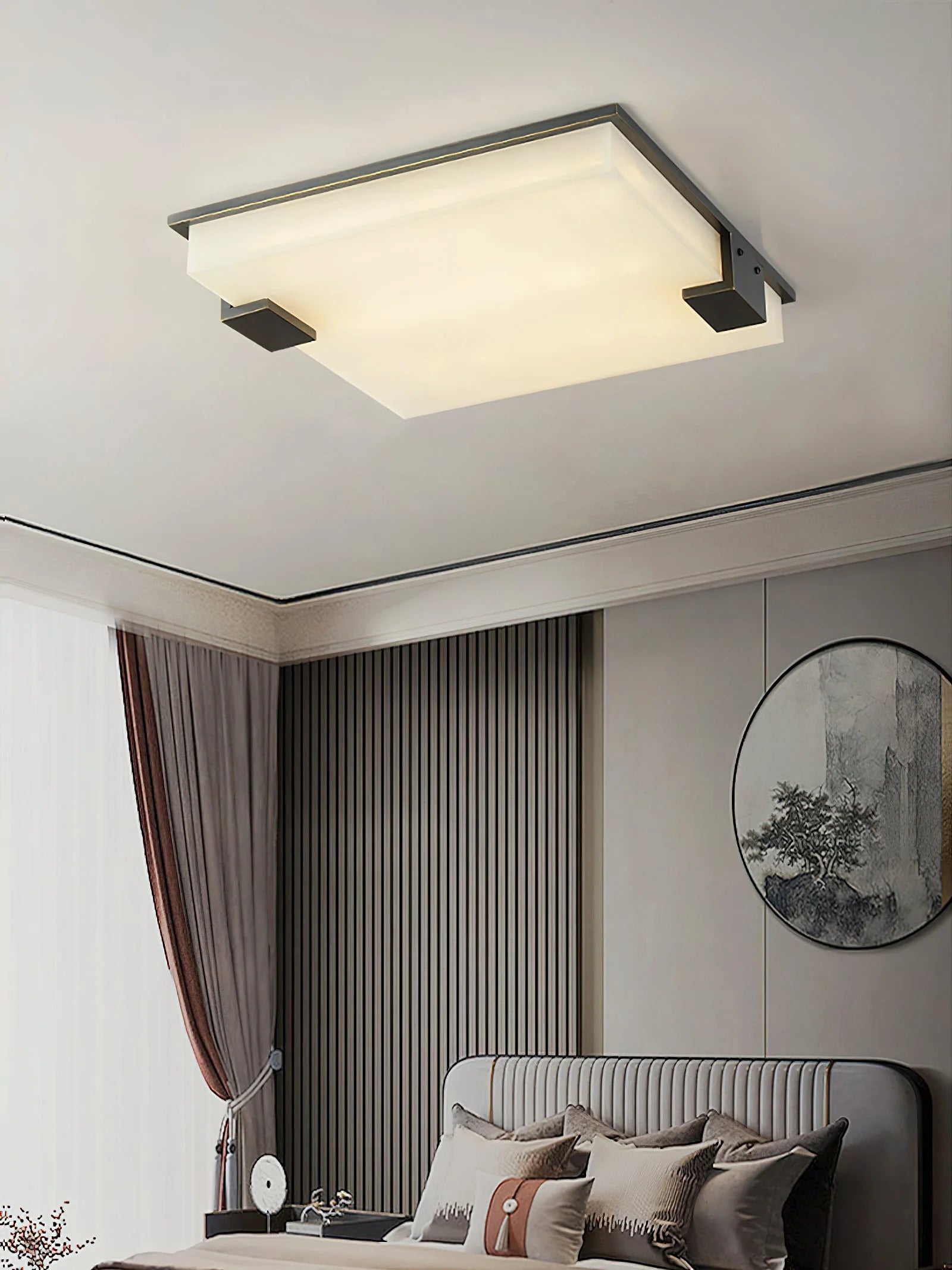 Arle Square Alabaster Black Ceiling Lamp - Nuvé