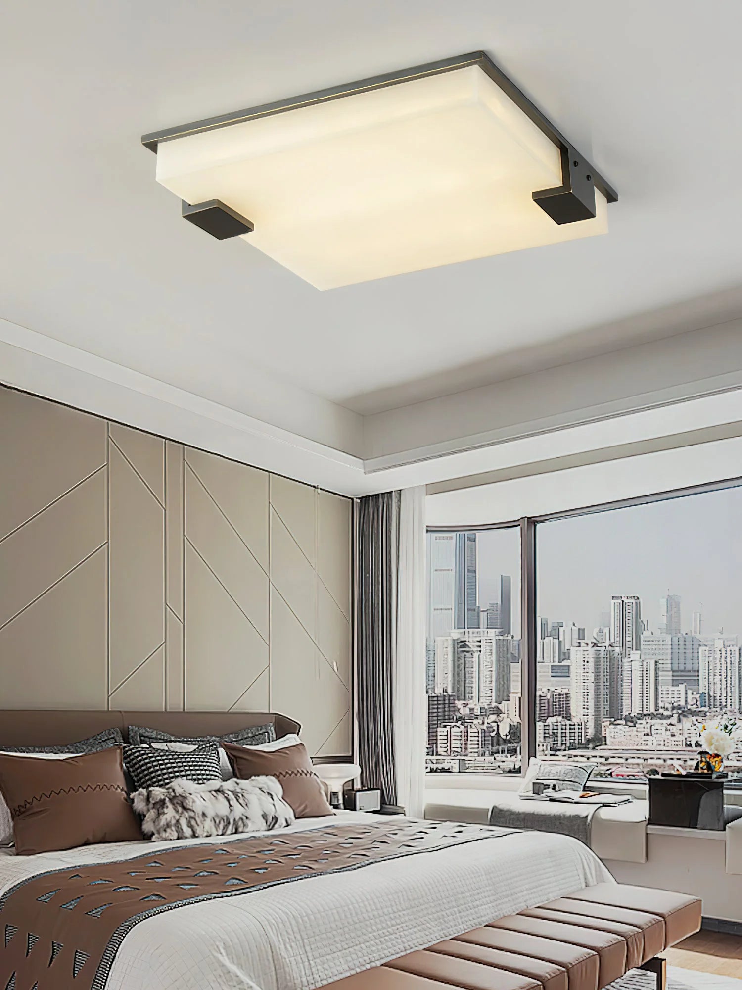 Arle Square Alabaster Black Ceiling Lamp - Nuvé