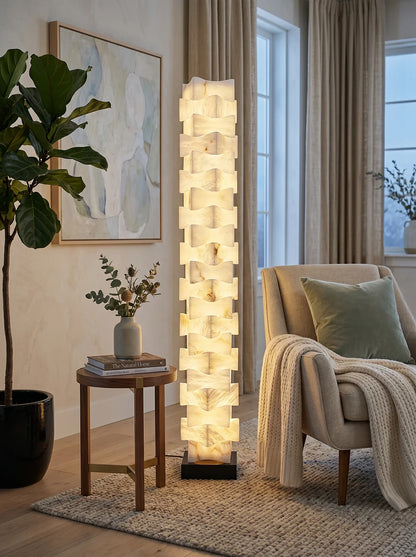 Stacked Alabaster Squares Floor Lamp