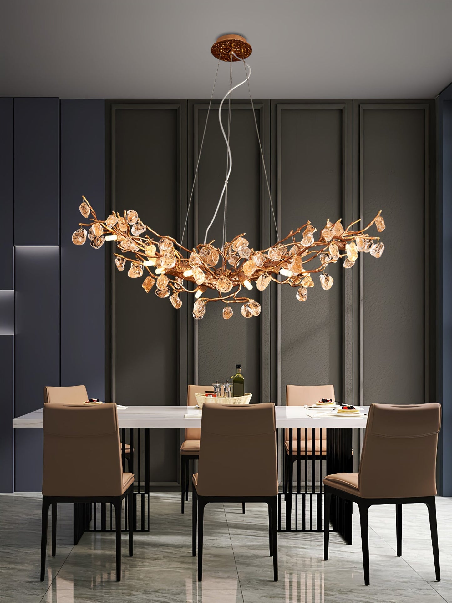 Stone Crystal Brass Chandelier - Nuvé
