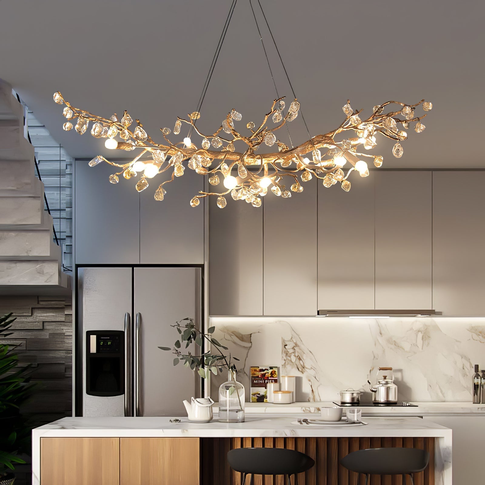 Stone Crystal Brass Chandelier - Nuvé
