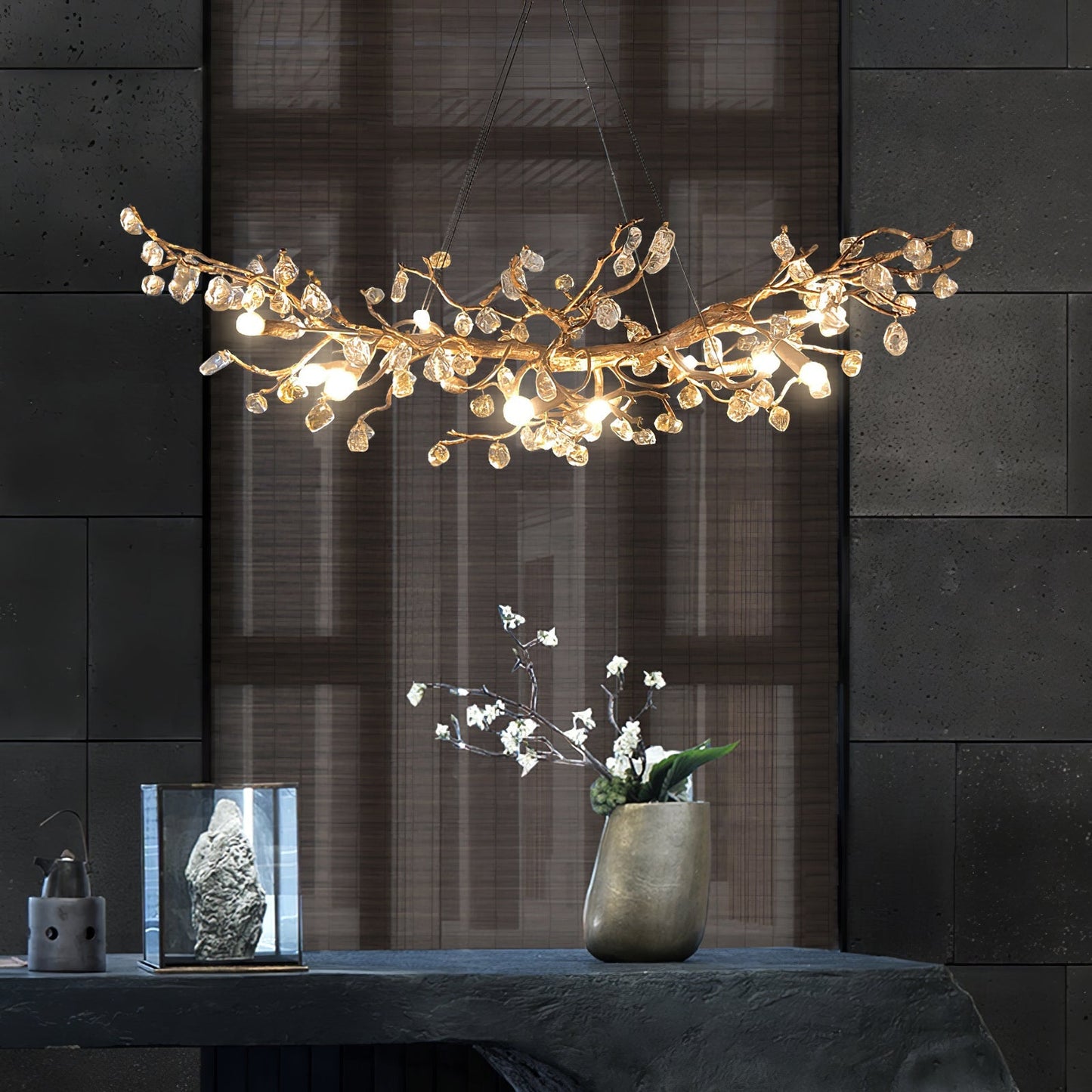 Stone Crystal Brass Chandelier - Nuvé