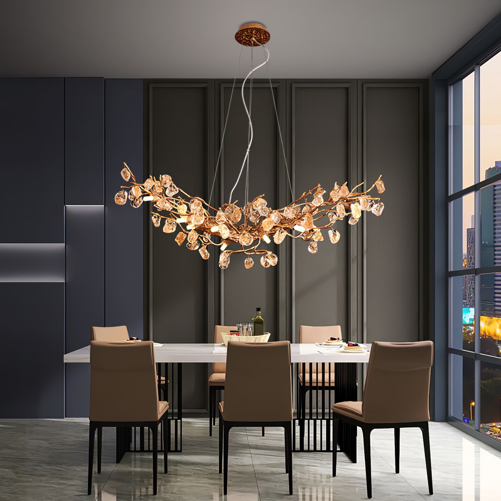 Stone Crystal Brass Chandelier - Nuvé