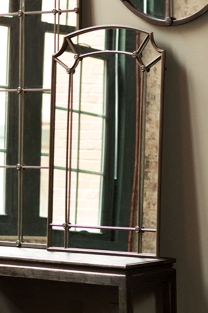 Industrial Chic Arched Wall Mirror with Iron Frame