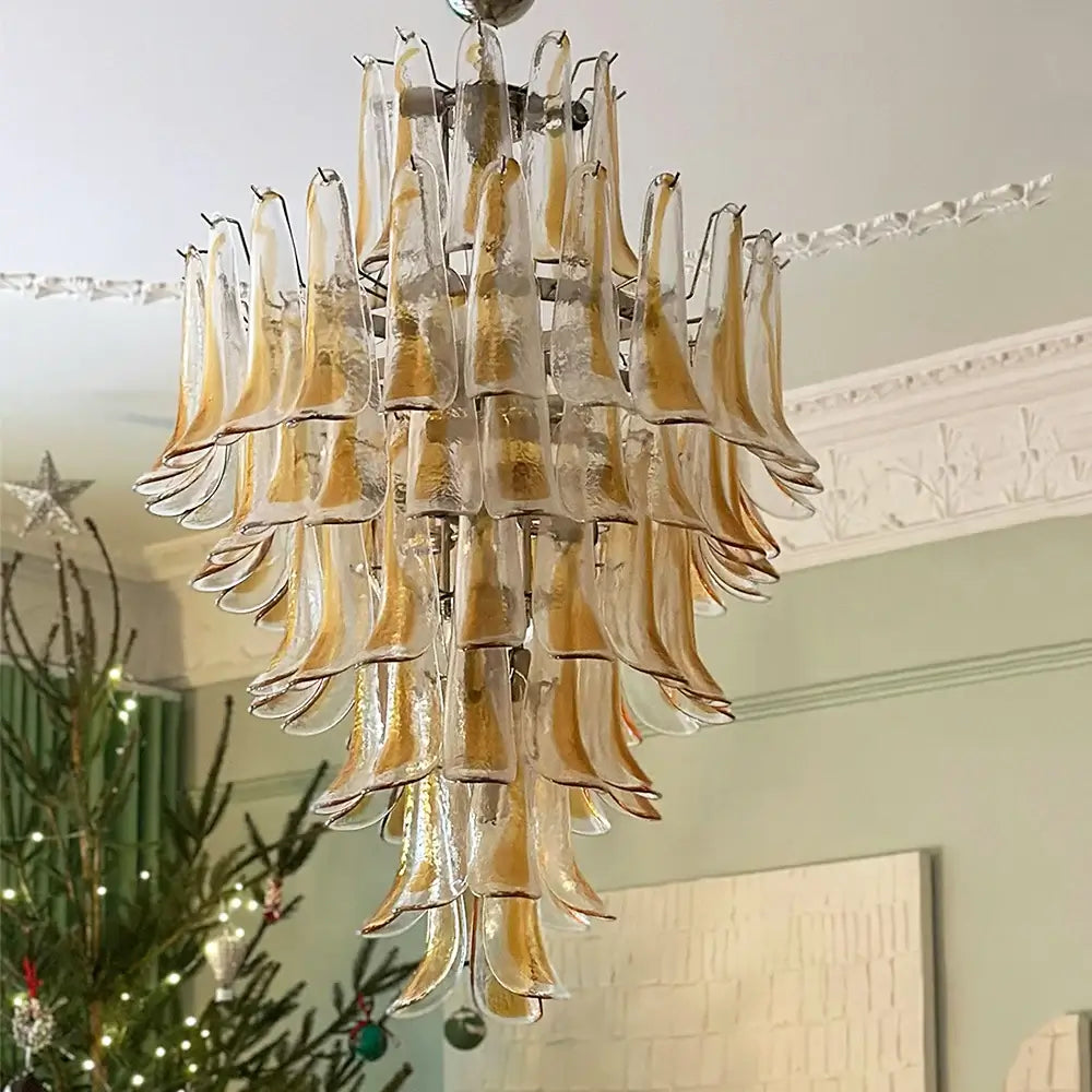 Stunning Murano Amber Glass Petals Chandelier - Nuvé