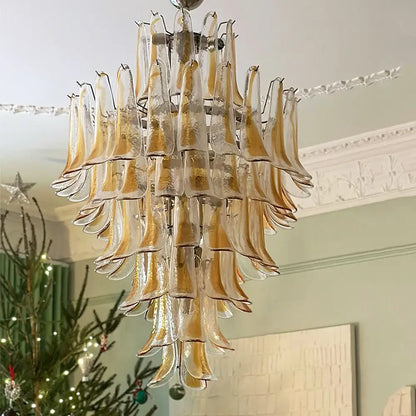 Stunning Murano Amber Glass Petals Chandelier - Nuvé