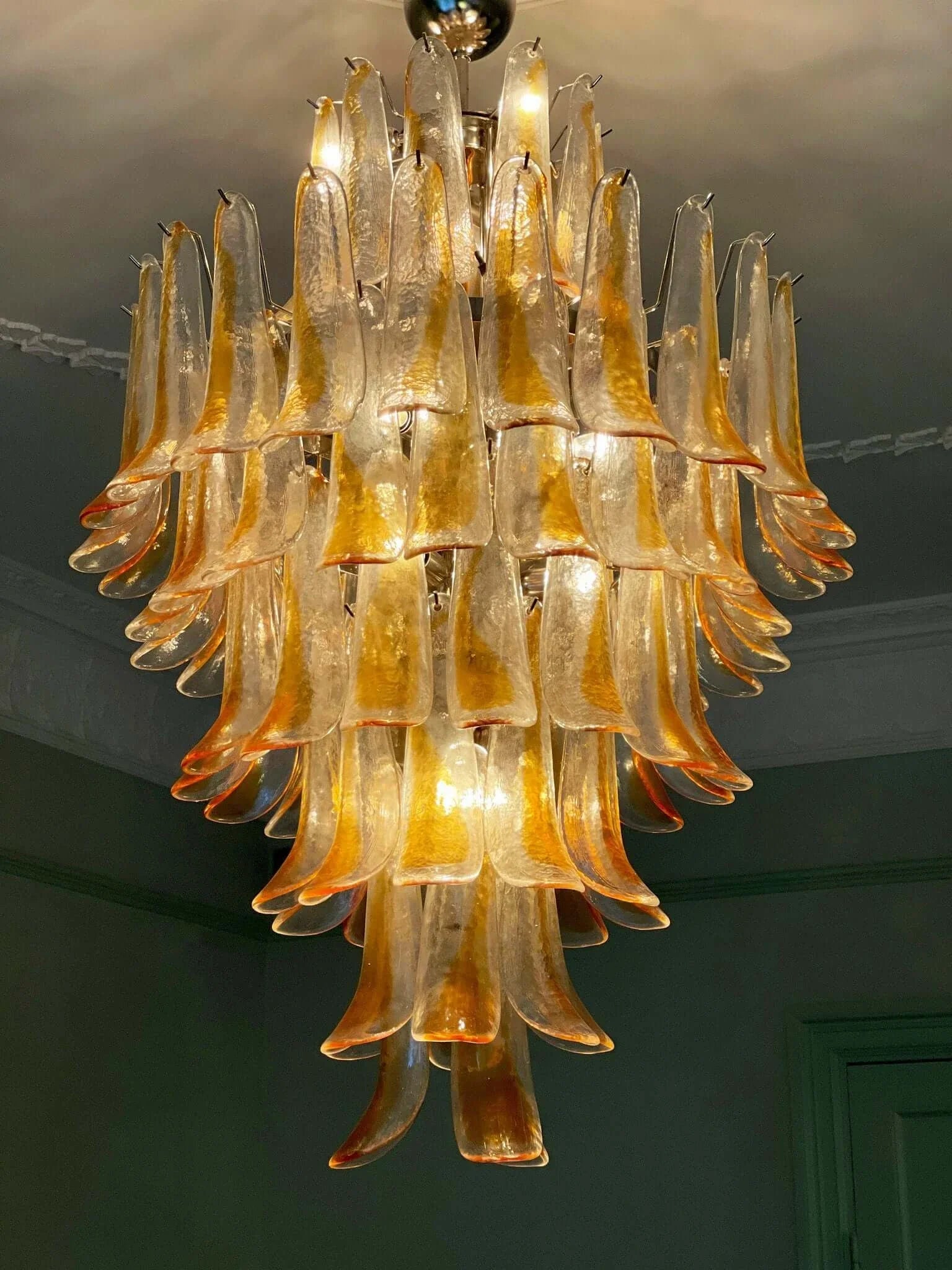 Stunning Murano Amber Glass Petals Chandelier - Nuvé