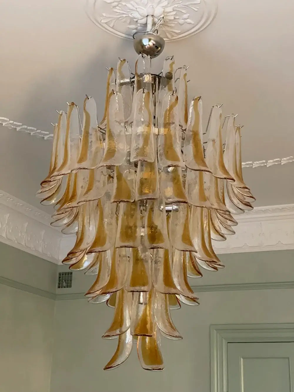Stunning Murano Amber Glass Petals Chandelier - Nuvé