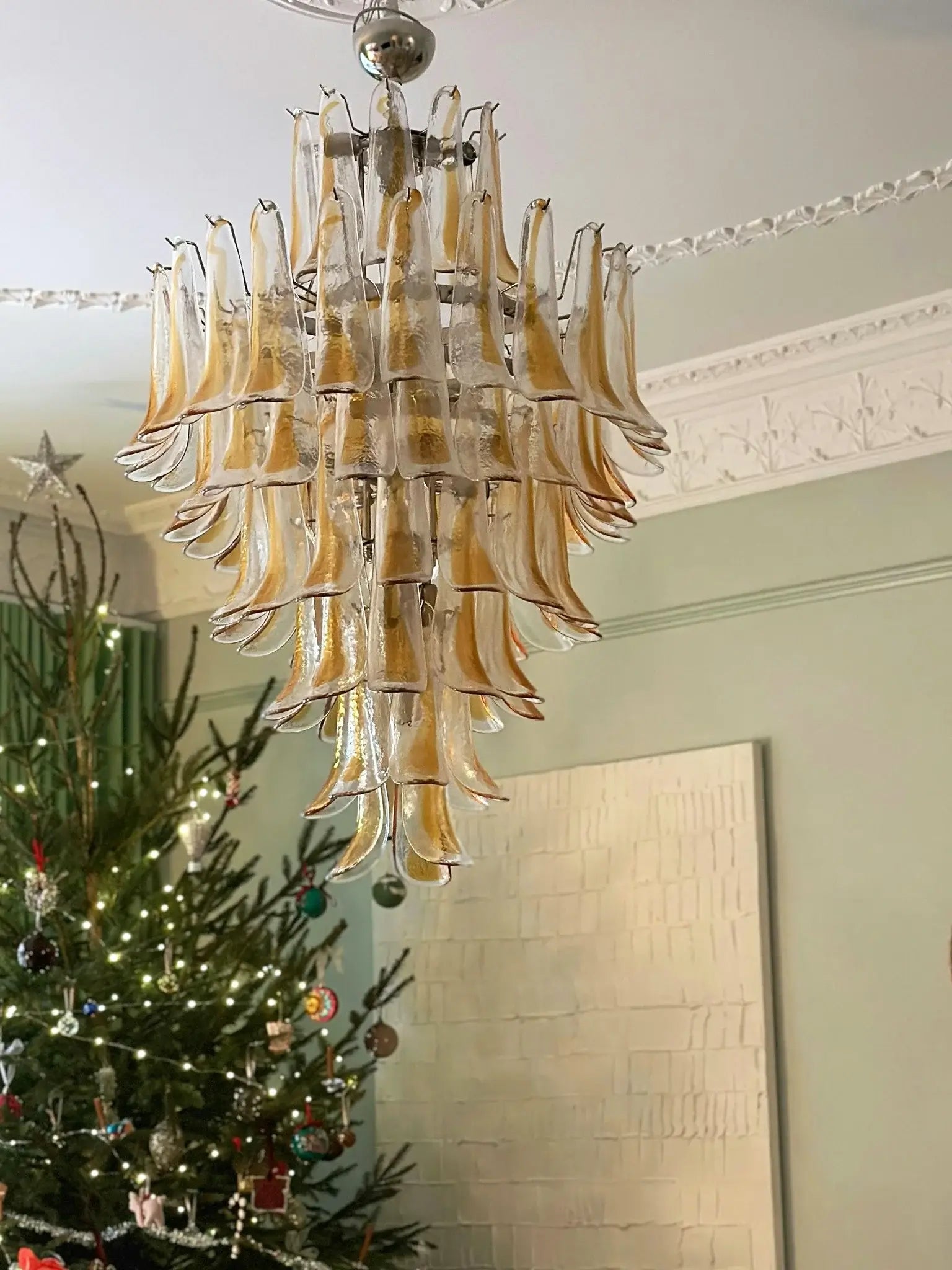 Stunning Murano Amber Glass Petals Chandelier - Nuvé