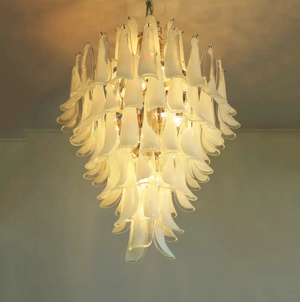 Stunning Murano White Glass Petals Chandelier - Nuvé