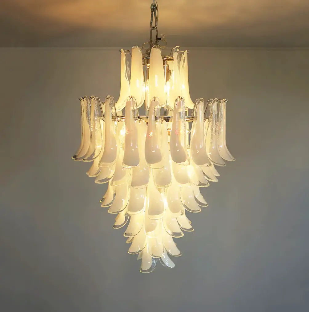 Stunning Murano White Glass Petals Chandelier - Nuvé
