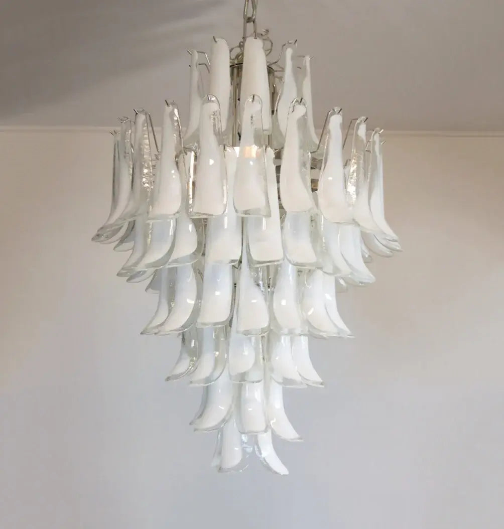 Stunning Murano White Glass Petals Chandelier - Nuvé