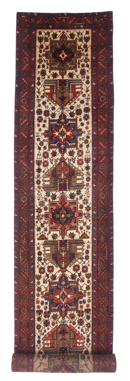 Vintage Persian Karajeh (3'01"x14'05") ivory/dk.red - Nuvé
