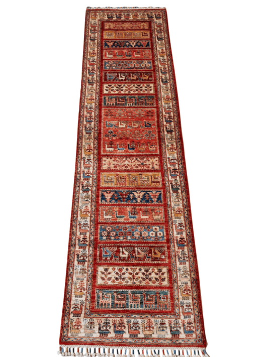 Pazyryk-Style Gabbeh  red/mt 9' Runner - Nuvé