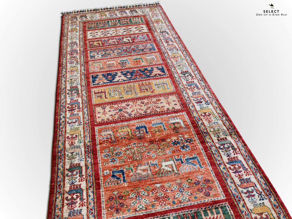 Pazyryk-Style Gabbeh  red/mt 9' Runner - Nuvé