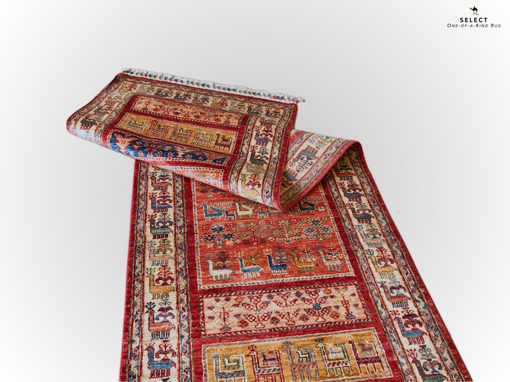 Pazyryk-Style Gabbeh  red/mt 9' Runner - Nuvé