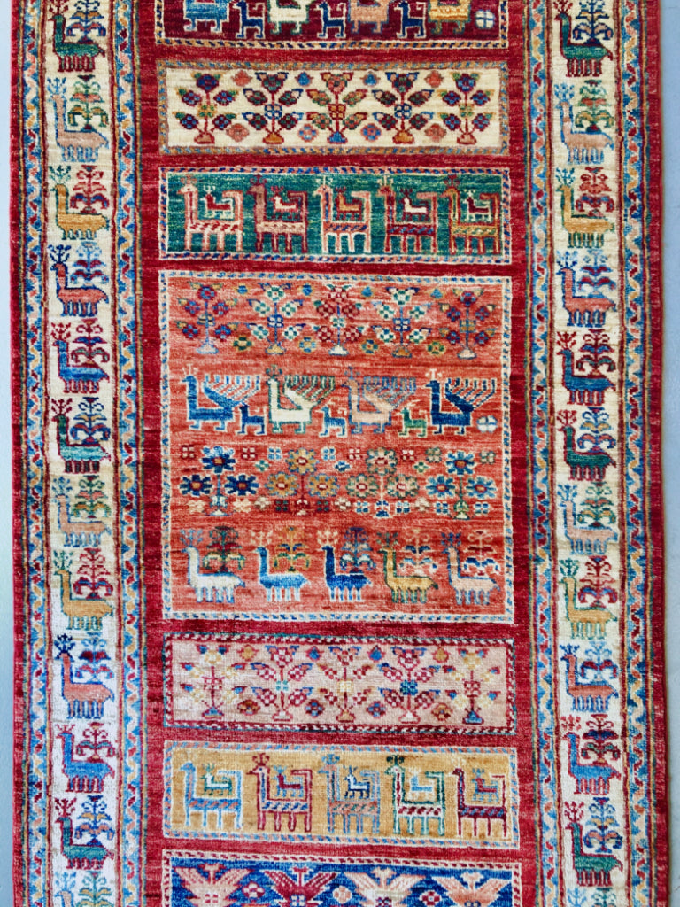 Pazyryk-Style Gabbeh  red/mt 9' Runner - Nuvé