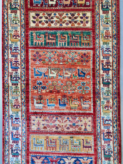 Pazyryk-Style Gabbeh  red/mt 9' Runner - Nuvé
